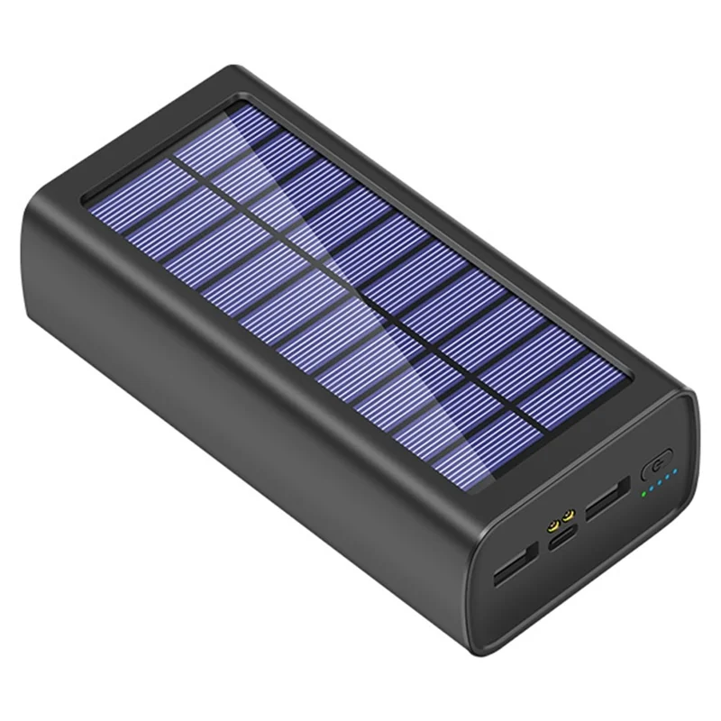 PSOOO 30000mAh Dual USB Outputs Large Capacity Power Bank Portable Solar Charger with LED Flashlight - Black