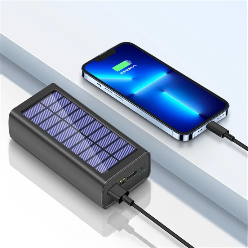 PSOOO 30000mAh Dual USB Outputs Large Capacity Power Bank Portable Solar Charger with LED Flashlight - Black