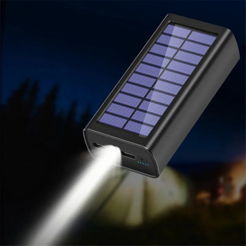 PSOOO 30000mAh Dual USB Outputs Large Capacity Power Bank Portable Solar Charger with LED Flashlight - Black