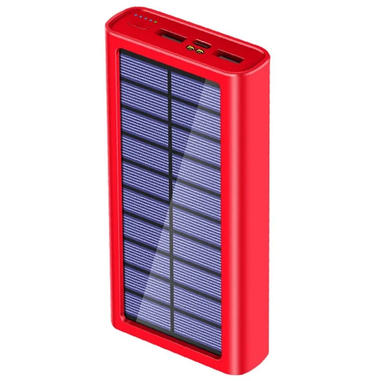 PSOOO 20000mAh Power Bank Portable Battery Pack with LED Flashlight Dual USB Outputs Solar Charger - Red