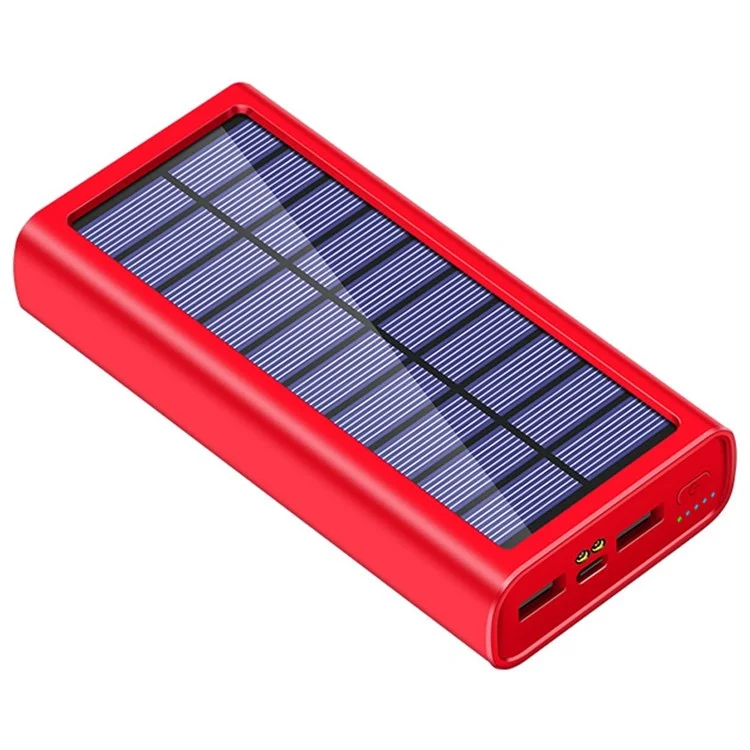 PSOOO 20000mAh Power Bank Portable Battery Pack with LED Flashlight Dual USB Outputs Solar Charger - Red