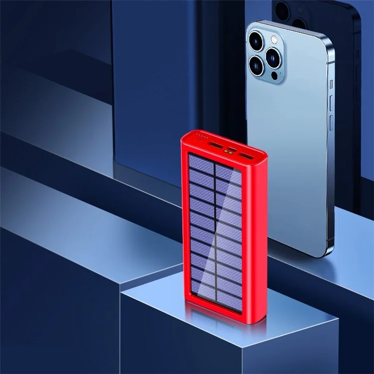 PSOOO 20000mAh Power Bank Portable Battery Pack with LED Flashlight Dual USB Outputs Solar Charger - Red