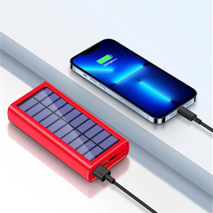 PSOOO 20000mAh Power Bank Portable Battery Pack with LED Flashlight Dual USB Outputs Solar Charger - Red