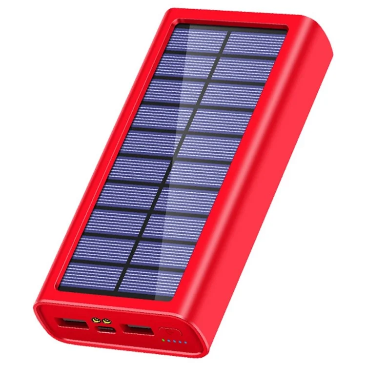 PSOOO 20000mAh Power Bank Portable Battery Pack with LED Flashlight Dual USB Outputs Solar Charger - Red