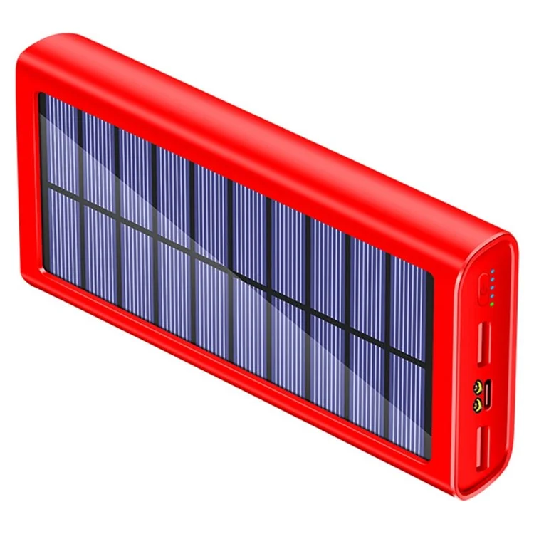 PSOOO 20000mAh Power Bank Portable Battery Pack with LED Flashlight Dual USB Outputs Solar Charger - Red