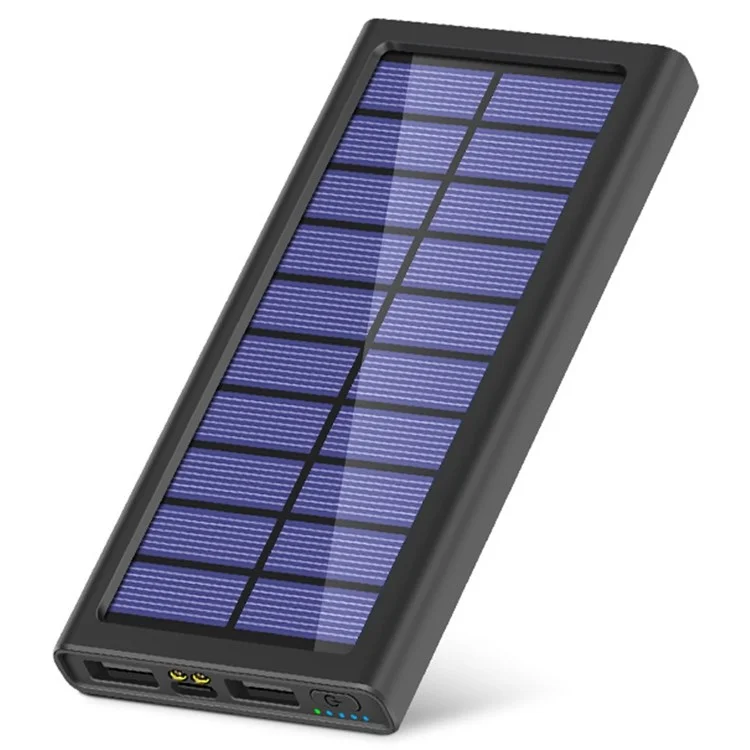 PSOOO 10000mAh Power Bank Dual USB Outputs Portable Solar Charger with LED Flashlight - Black