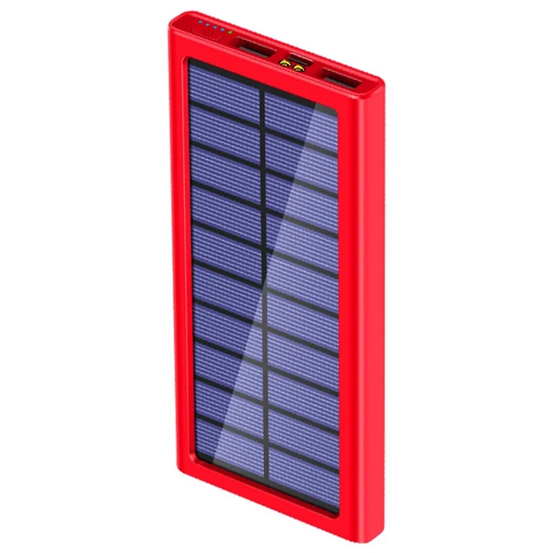 PSOOO 10000mAh Power Bank Dual USB Outputs Portable Solar Charger with LED Flashlight - Red