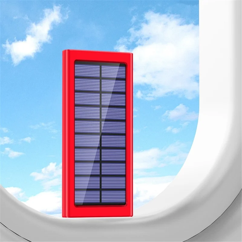 PSOOO 10000mAh Power Bank Dual USB Outputs Portable Solar Charger with LED Flashlight - Red