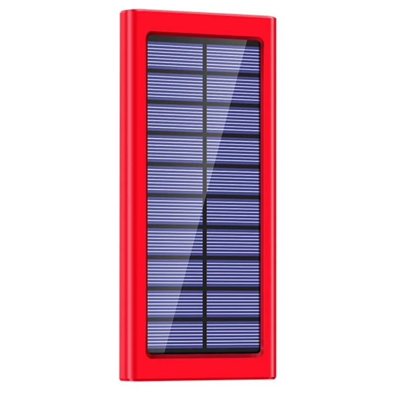 PSOOO 10000mAh Power Bank Dual USB Outputs Portable Solar Charger with LED Flashlight - Red