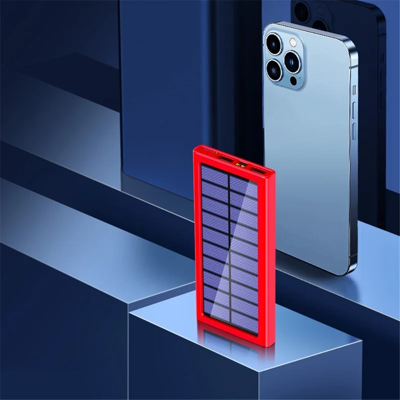 PSOOO 10000mAh Power Bank Dual USB Outputs Portable Solar Charger with LED Flashlight - Red