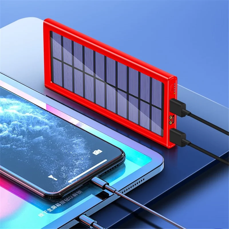 PSOOO 10000mAh Power Bank Dual USB Outputs Portable Solar Charger with LED Flashlight - Red