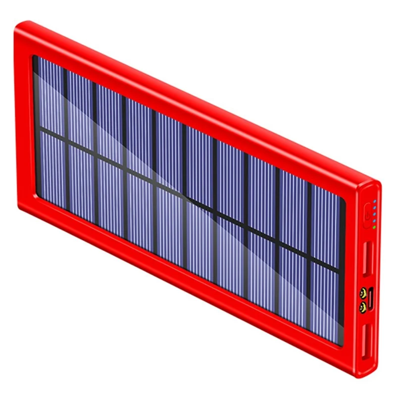 PSOOO 10000mAh Power Bank Dual USB Outputs Portable Solar Charger with LED Flashlight - Red