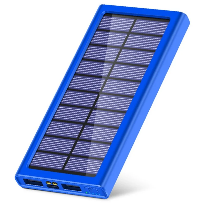 PSOOO 10000mAh Power Bank Dual USB Outputs Portable Solar Charger with LED Flashlight - Blue