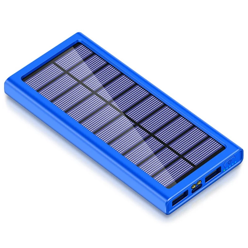 PSOOO 10000mAh Power Bank Dual USB Outputs Portable Solar Charger with LED Flashlight - Blue