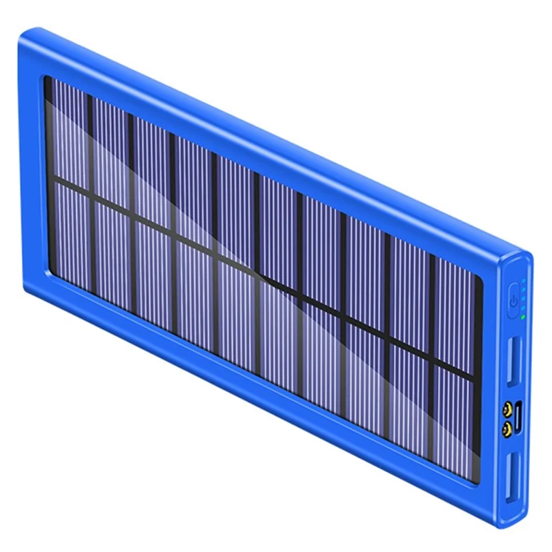 PSOOO 10000mAh Power Bank Dual USB Outputs Portable Solar Charger with LED Flashlight - Blue