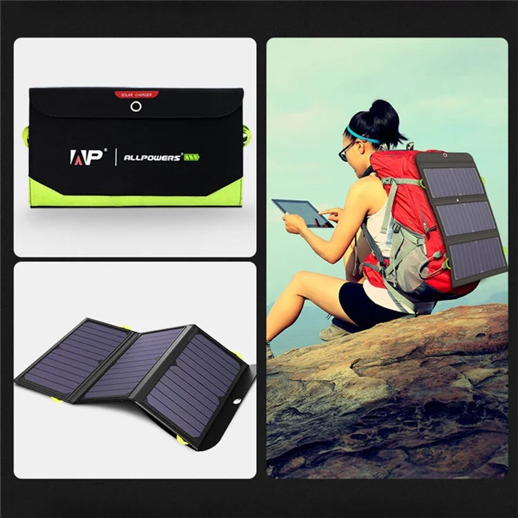 ALLPOWERS AP-SP-002-BLA 21W 10000mAh Foldable Solar Panel Charger Portable Outdoor 2 USB + 1 Type-C PD 18W Power Bank