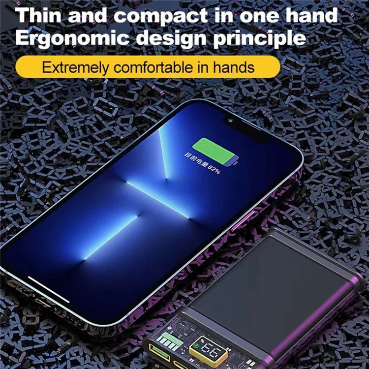 E39 10000mAh 22.5W Power Bank Dual-sided Clear Design PD 20W Quick Charging External Battery