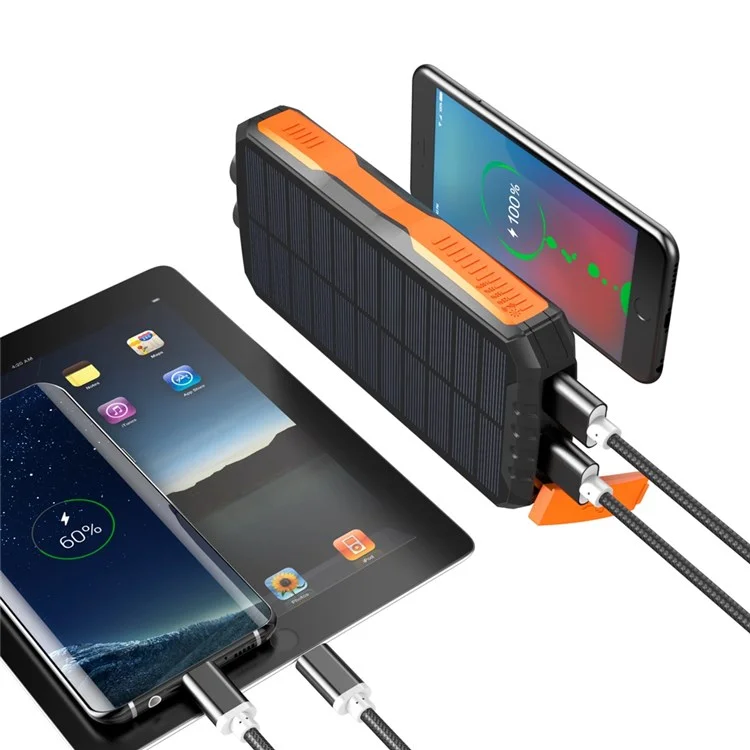 YD-819W Solar Power Bank 14000mAh Portable Wireless Charger External Battery Pack with LED Lighting for Outdoor Camping - Black