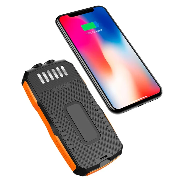 YD-819W Solar Power Bank 14000mAh Portable Wireless Charger External Battery Pack with LED Lighting for Outdoor Camping - Black