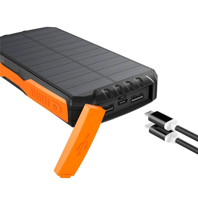 YD-819W Solar Power Bank 14000mAh Portable Wireless Charger External Battery Pack with LED Lighting for Outdoor Camping - Black