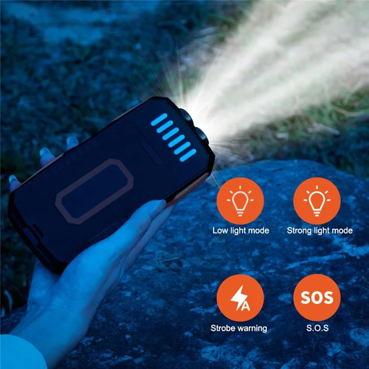 YD-819W Solar Power Bank 14000mAh Portable Wireless Charger External Battery Pack with LED Lighting for Outdoor Camping - Black