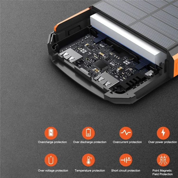YD-819W Solar Power Bank 14000mAh Portable Wireless Charger External Battery Pack with LED Lighting for Outdoor Camping - Black