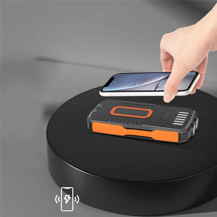 YD-819W Solar Power Bank 14000mAh Portable Wireless Charger External Battery Pack with LED Lighting for Outdoor Camping - Black