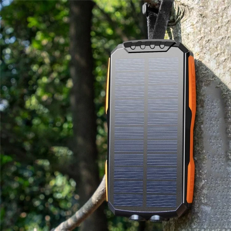 YD-819W Solar Power Bank 14000mAh Portable Wireless Charger External Battery Pack with LED Lighting for Outdoor Camping - Black