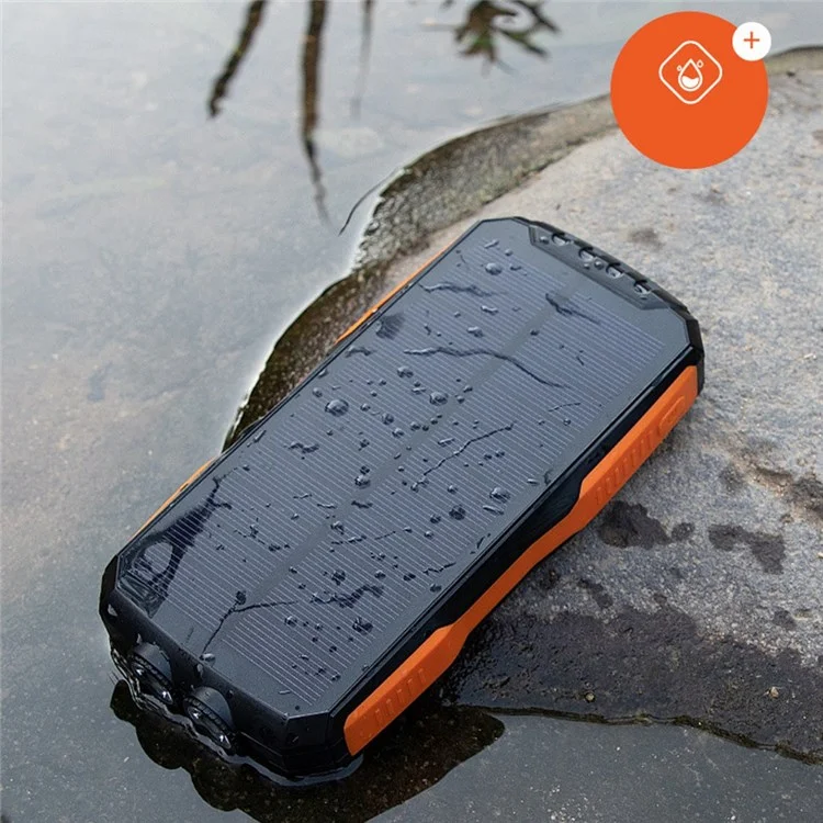 YD-819W Solar Power Bank 14000mAh Portable Wireless Charger External Battery Pack with LED Lighting for Outdoor Camping - Black