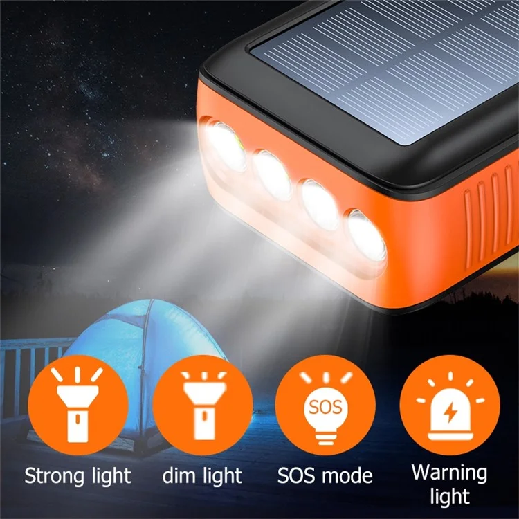 PSOOO PS-618 Hand-cranked Solar Power Bank 30000mAh External Battery Pack Portable Charger with Micro+Type-C+Lightning Cables - Black / Orange