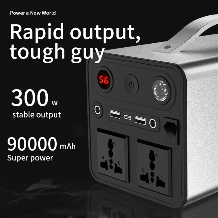 Energiespeicher Stromversorgung Outdoor 220 v 90000mah Power Bank 300W Externes Telefonladegerät (EU -stecker) - Grau