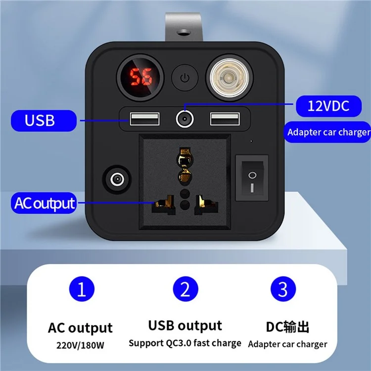 220V 45000mAh Large Capacity Power Bank Outdoor Energy Storage Power Supply Portable Phone Charger with AC  /  2 USB Outputs (EU Plug) - Black