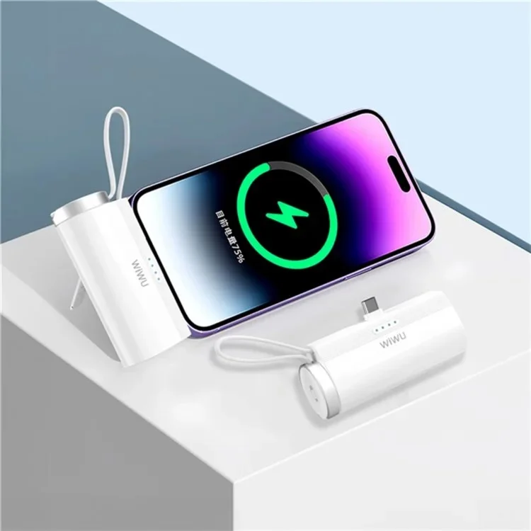 WIWU Wi-W026 Batterie externe Type-C 5000mAh Mini Capsule Chargeur sans fil pour montre connectée 