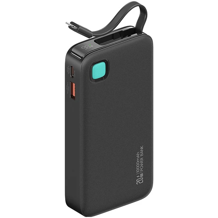 USAMS CD225 LED Display Charger 10000mAh Power Bank PD 20W Fast Charging with IP Cable - Black
