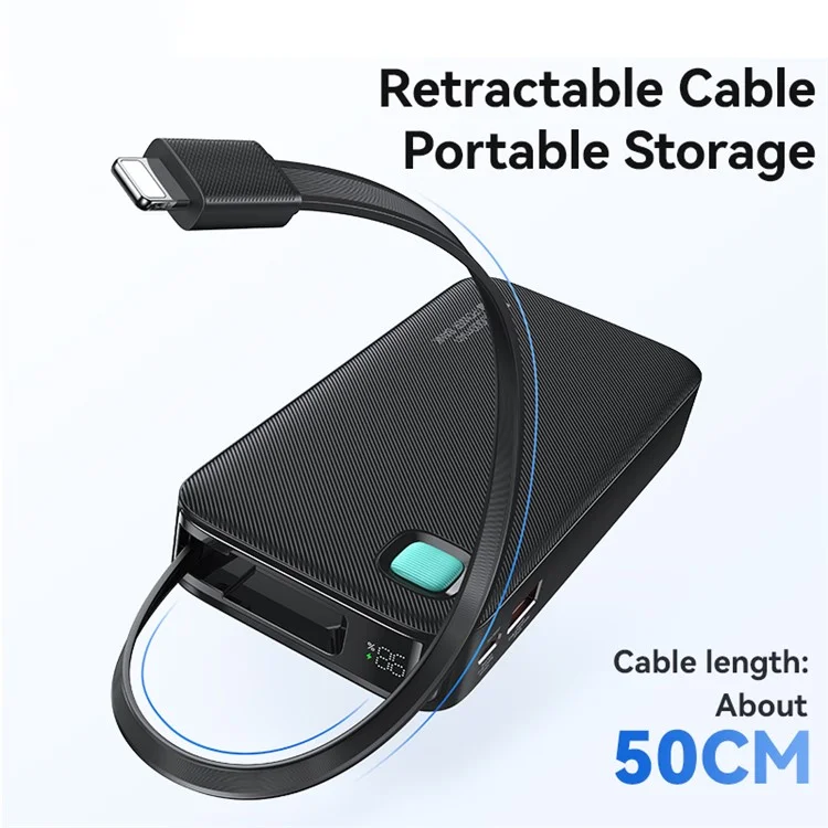 USAMS CD225 LED Display Charger 10000mAh Power Bank PD 20W Fast Charging with IP Cable - Black