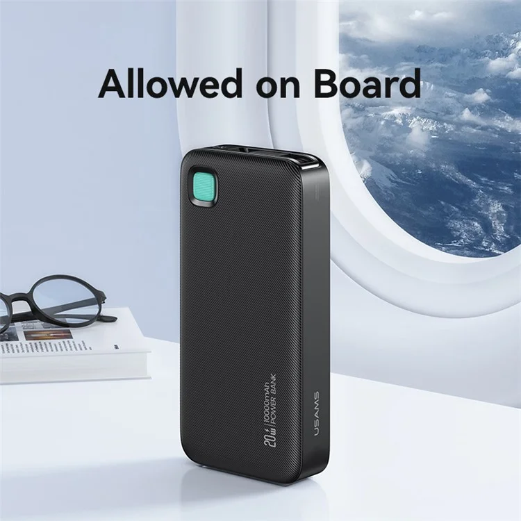 USAMS CD225 LED Display Charger 10000mAh Power Bank PD 20W Fast Charging with IP Cable - Black