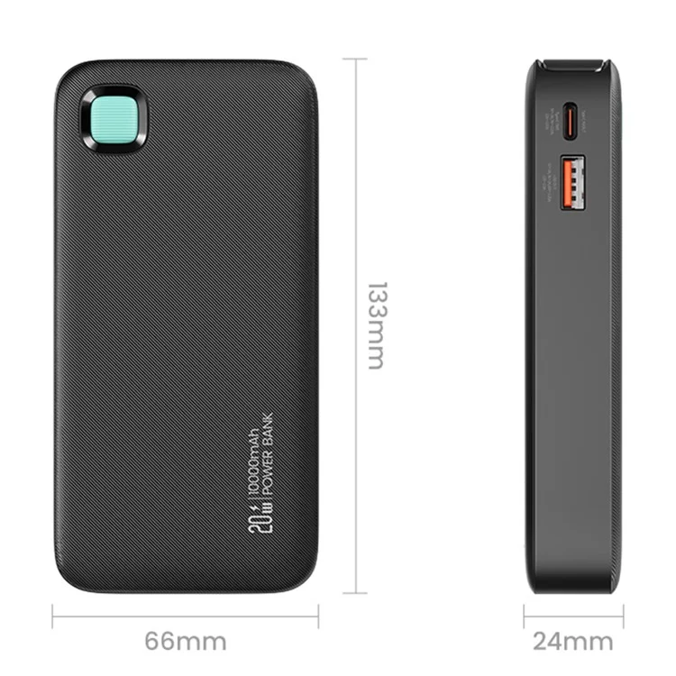 USAMS CD225 LED Display Charger 10000mAh Power Bank PD 20W Fast Charging with IP Cable - Black