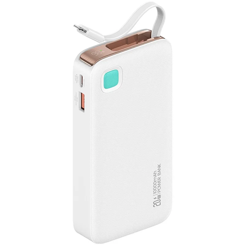 USAMS CD225 LED Display Charger 10000mAh Power Bank PD 20W Fast Charging with IP Cable - White