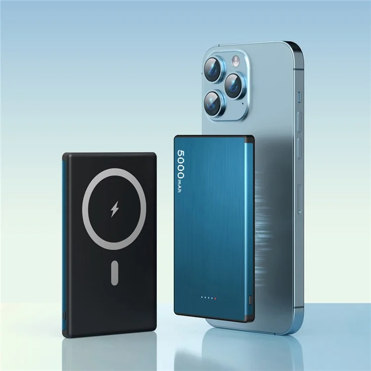 FLOVEME Magnetisches Powerbank 5000mAh PD 20W Kabellos Ultra-Slim Batterieset - Blau