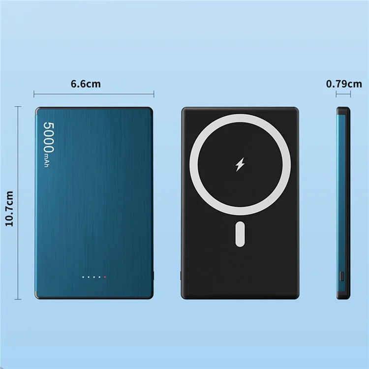 FLOVEME Magnetisches Powerbank 5000mAh PD 20W Kabellos Ultra-Slim Batterieset - Blau