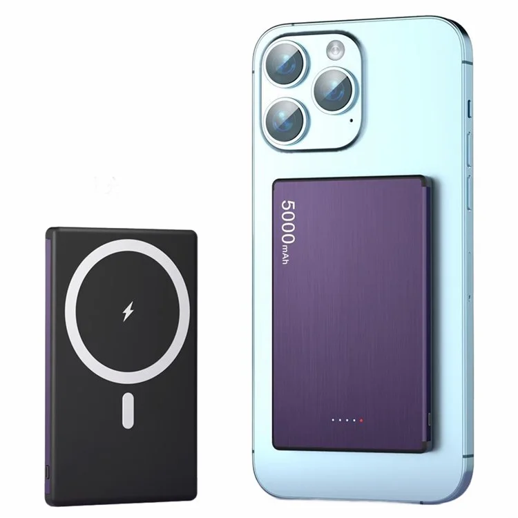 FLOVEME Magnetic Power Bank 5000mAh PD 20W Wireless Ultra-slim Battery Pack - Purple