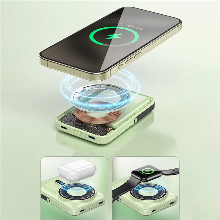 WEKOME WP-17 Batterie Externe 10000mAh Chargeur Rapide 5-en-1 Station de Charge avec Support - Vert
