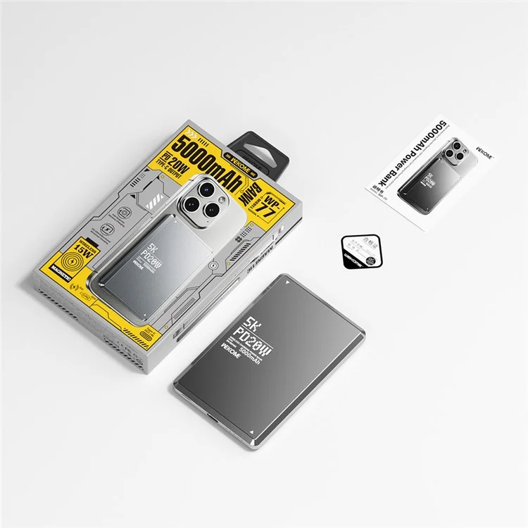 WEKOME WP-77 Blade Series Gen2 Ultra-Thin Magnetic 15W Wireless Fast Charging Power Bank, 5000mAh - Tarnish