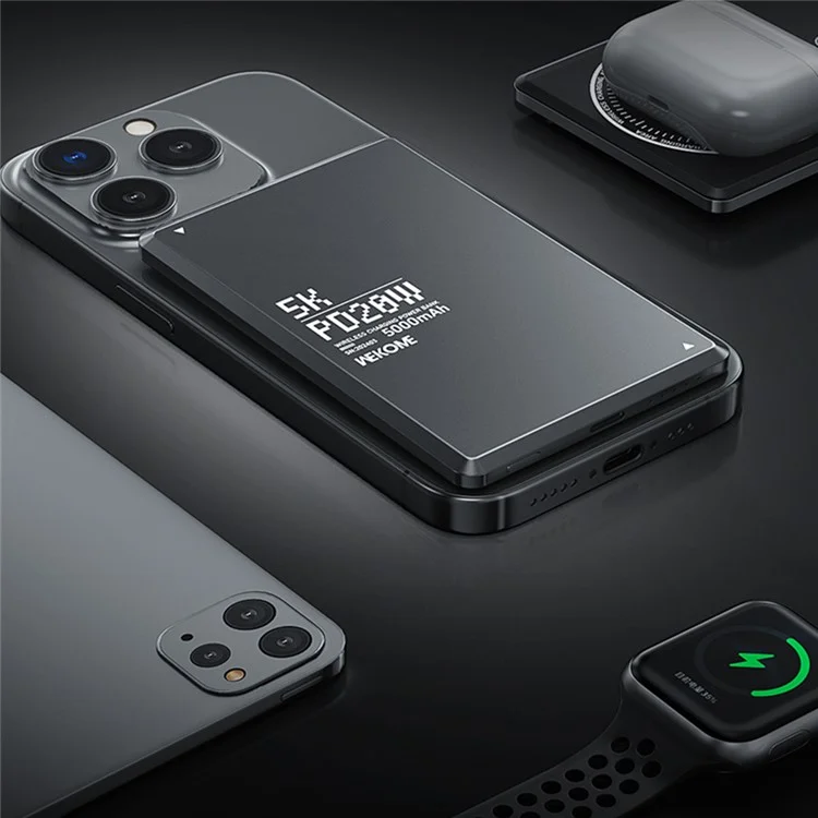 WEKOME WP-77 Blade Series Gen2 Ultra-Thin Magnetic 15W Wireless Fast Charging Power Bank, 5000mAh - Tarnish