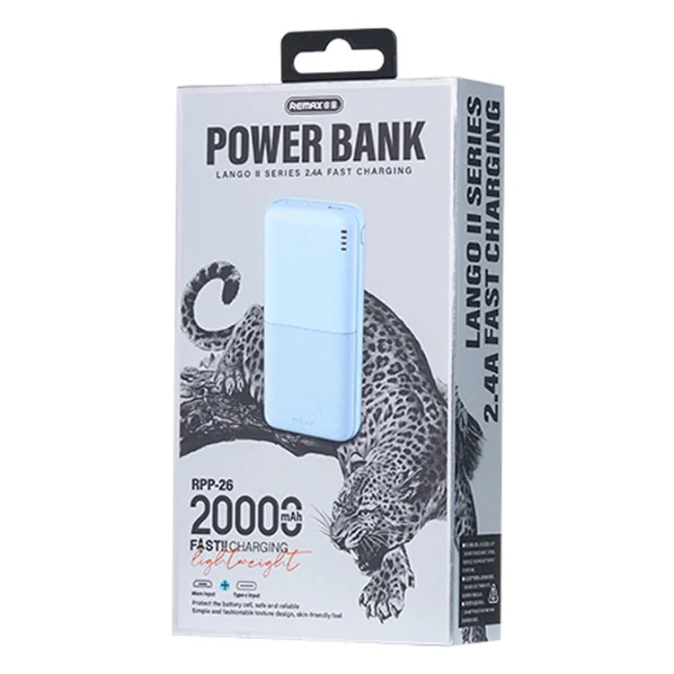 REMAX RPP-26 Lango II Series 2.4A Fast Charging Power Bank 20000mAh Portable Phone Charger - Blue