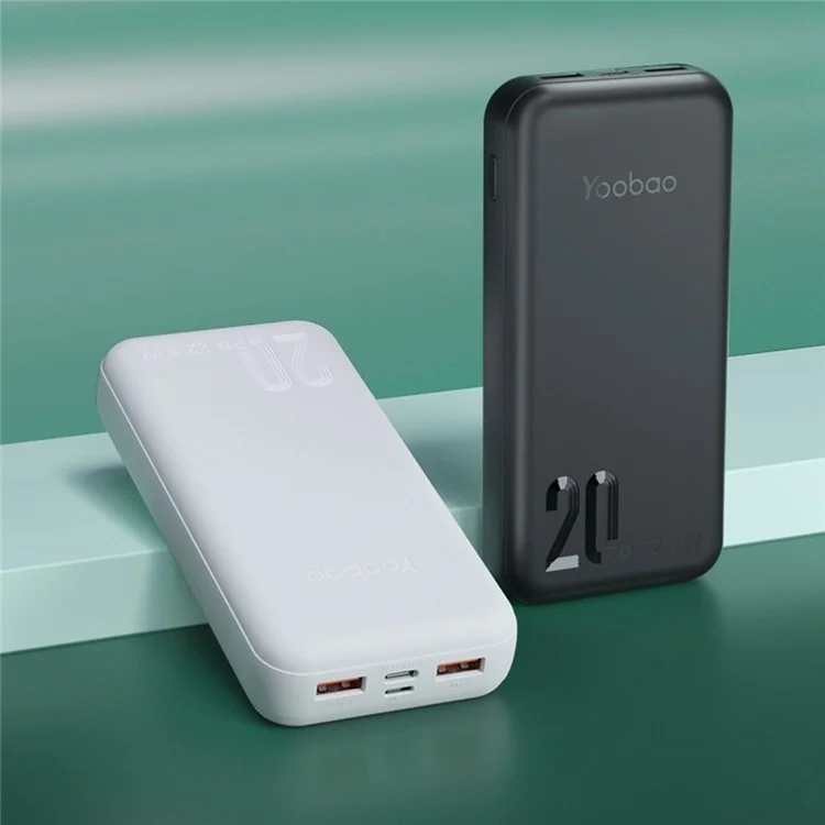 Yoobao S8P Mini 20000mah Power Bank Battery Battery Pack SCP22.5W+PD20W Cargo Súper Rápido Soporte de Cargador Portátil Carga de Flash Bidireccional Con Luces Indicadoras - Blanco