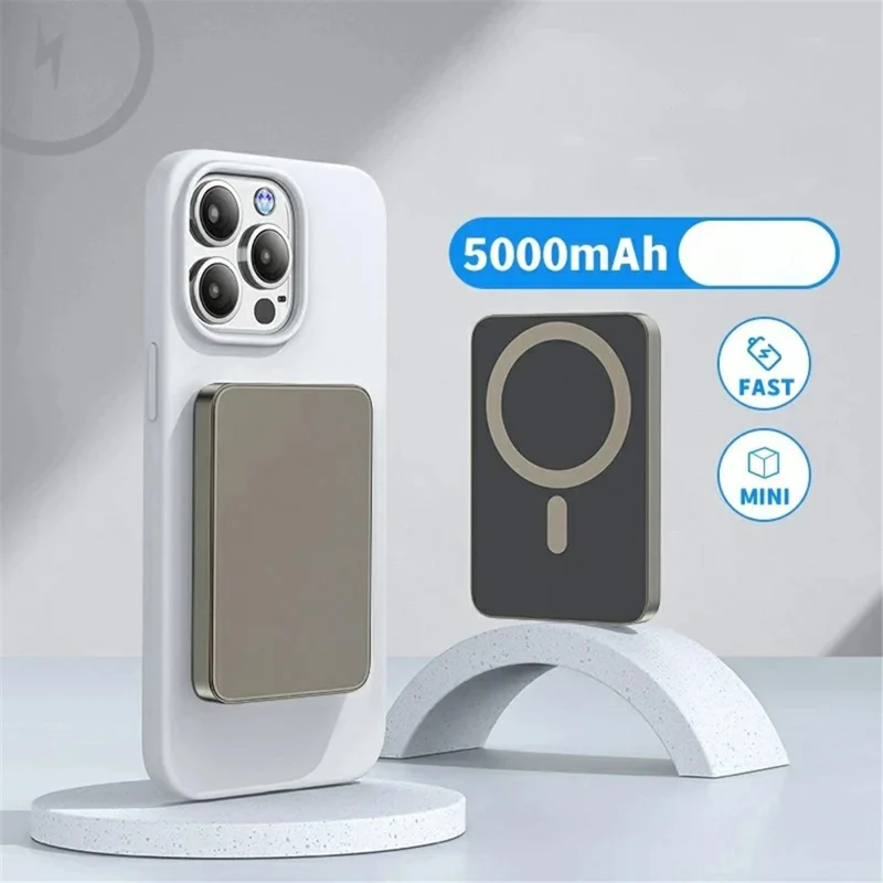 E61A Slim External Battery Pack 5000mAh Power Bank 15W Magnetic Wireless Charger - Titanium