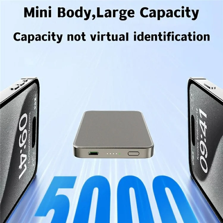 E61A Slim External Battery Pack 5000mAh Power Bank 15W Magnetic Wireless Charger - Titanium