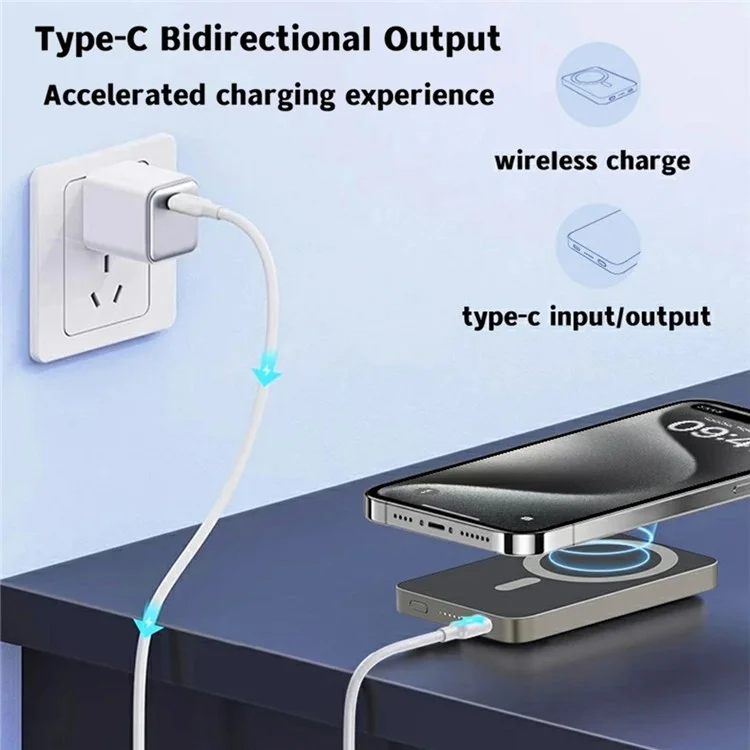 E61A Slim External Battery Pack 5000mAh Power Bank 15W Magnetic Wireless Charger - Titanium