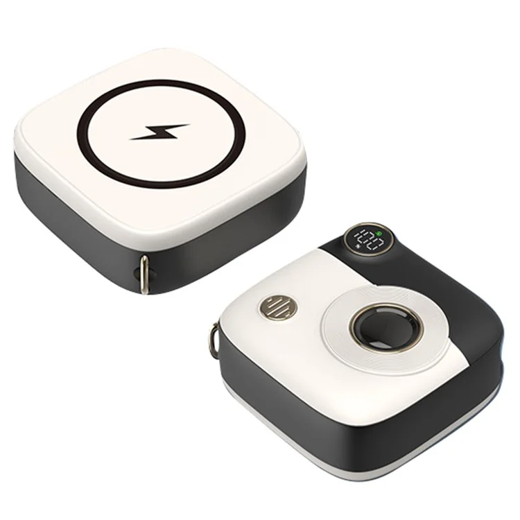 E49 10000mAh Power Bank Camera Shaped Magnetic Wireless Charger Phone External Battery Pack - Black